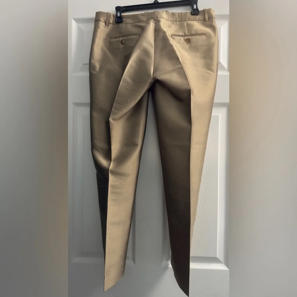 $990 Michael Kors Collection Tan Dress Pants Straight-Leg Silhouette metallic